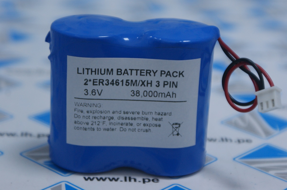 2*ER34615 M/XH 3PIN                Pack de Batería Lithium 3.6V; 38,000mAh, con  cable; conector de 3 pines